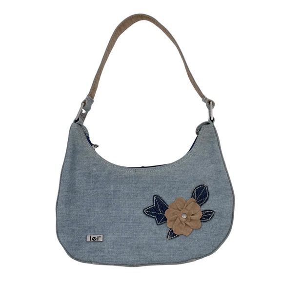 Vintage Y2K LEI Shoulder Bag Mini Purse Blue Denim Flower Applique Retro 2000s - Picture 1 of 13